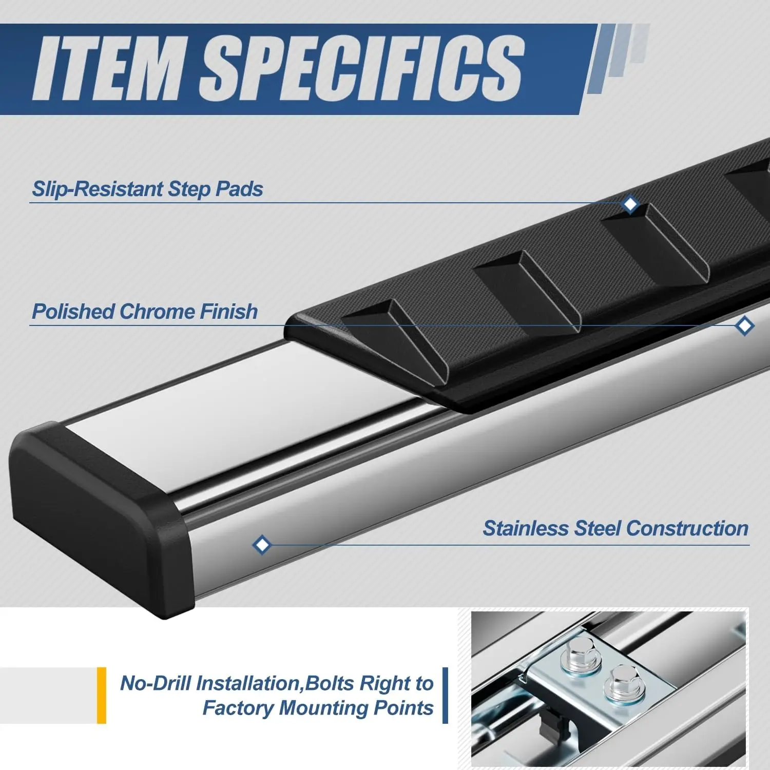 Running Boards Compatible with 2007-2019 Silverado Sierra 1500 2500HD 3500HD Crew Cab, Stainless Steel Side Step Rail Nerf Bars,