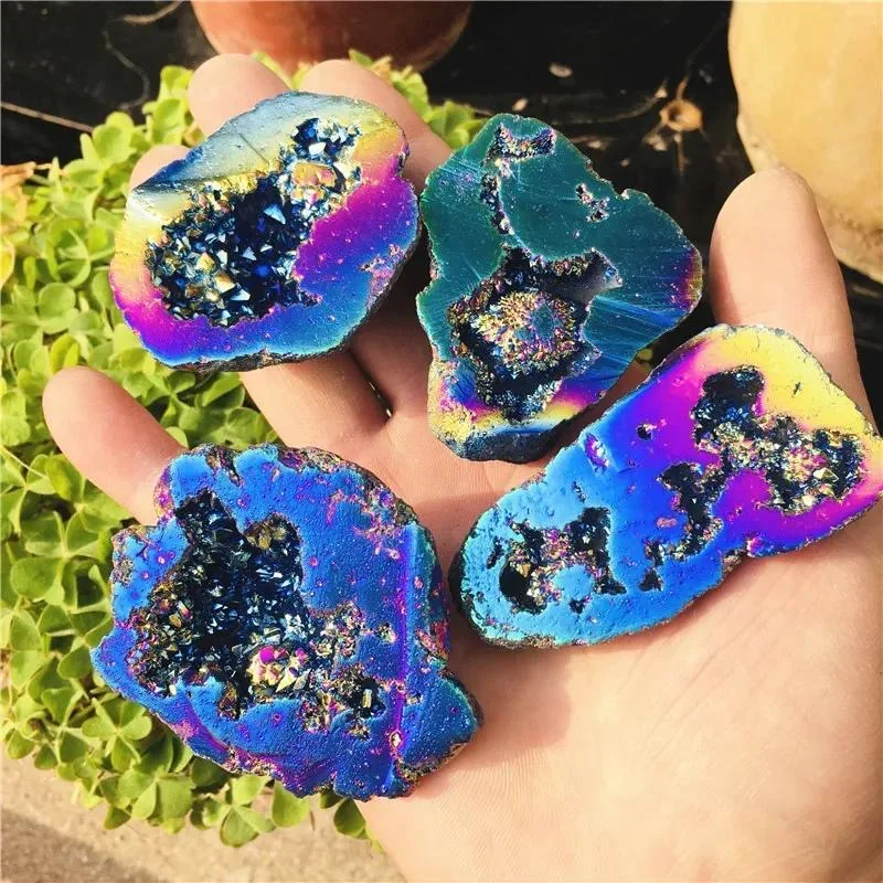 Titanium rainbow agate geode,Crystal Geodes, Chakra Charging- Rainbow Aura Cleansing Quartz, Home Decor 1PC