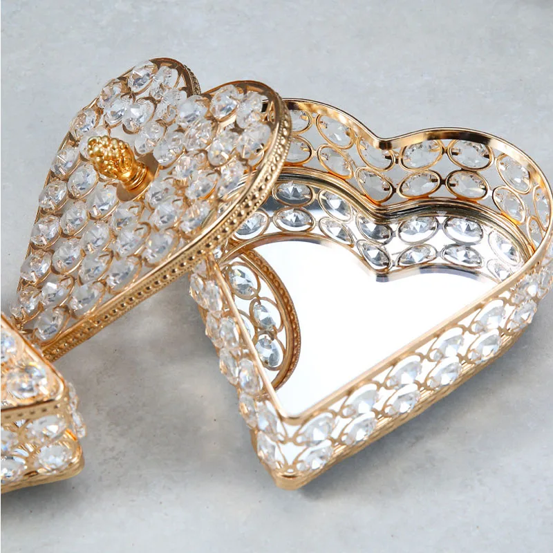 Heart-shaped Crystal Mirrored Jewelry Box Jewelry Trinket Organizer Treasure Box Home Decor Storage Holder Chest Keepsake Box