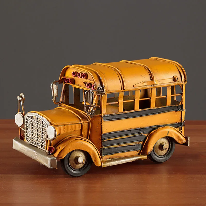 Retro Metal Car Decoration Ornaments Iron Mini Bus Figurines Children Birthday Gifts Home Decoratios Accessories Crafts