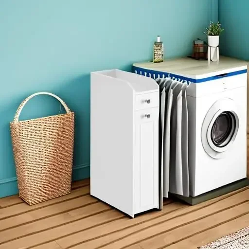 Gabinete de almacenamiento de baño pequeño, gabinete de almacenamiento de papel higiénico con cajones deslizantes, para espacios pequeños, muebles de baño. Blanco