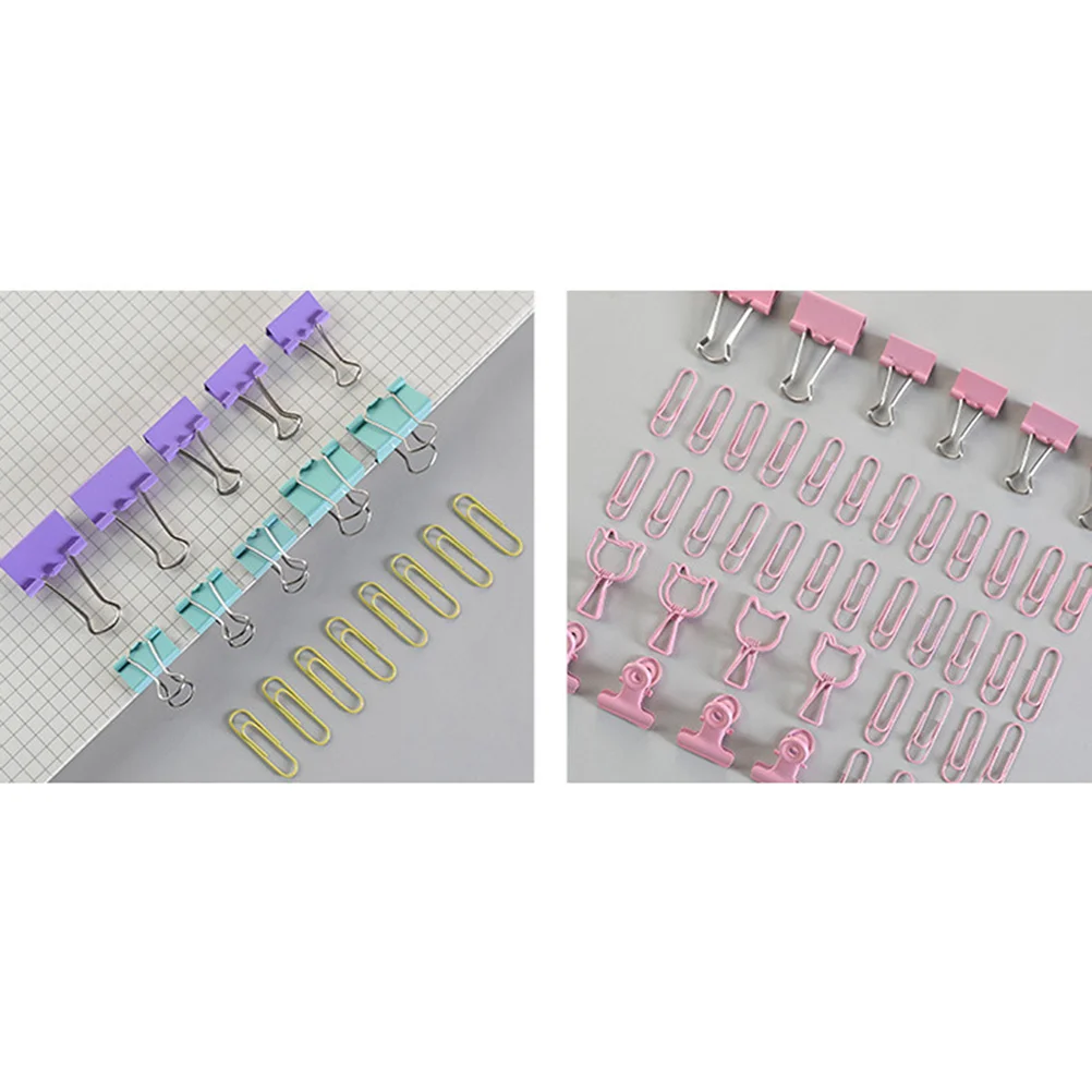 

2Sets Creative Metal Binder Clips Paper Holders Office Stationery Clips Multifunctional Desktop Organizer Bright Colors for Home