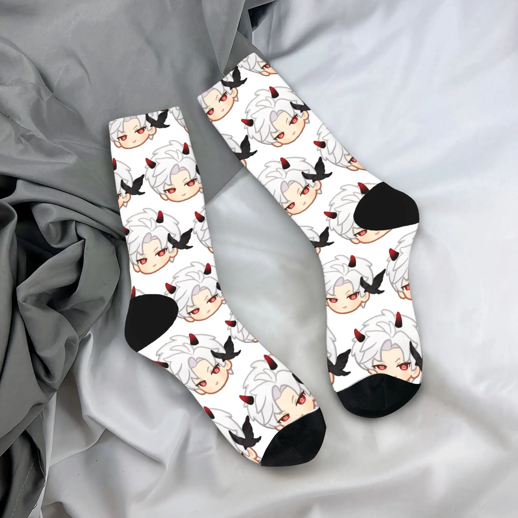 Hip-hop Love And Deepspace Sylus Chibi Crow Basketball Socks  Polyester Long Socks for Unisex Sweat Absorbing