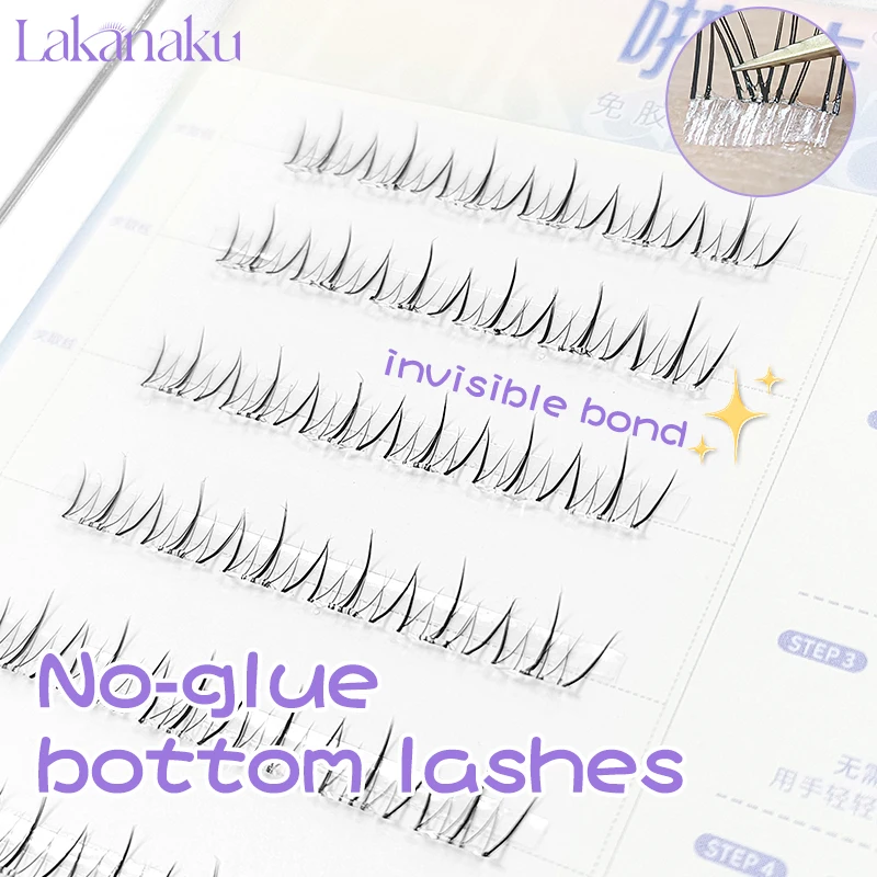 LAKANAKU No Glue Eyelashes Bottom Lashes DIY Clusters Eyelash Extensions Volume Fans for Beauty Makeup