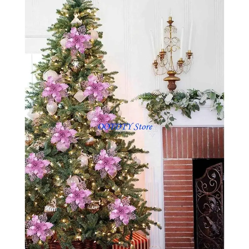 367A 11cm Christmas Glitter Poinsettia Flower Decorative Xmas Tree Flowers for Wreath Ornaments Wedding Party Spring Festival