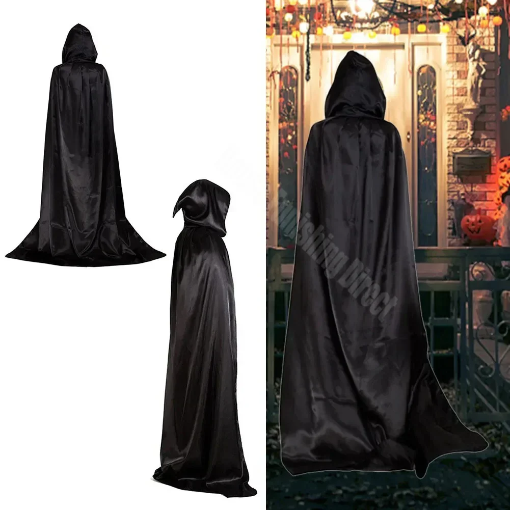 Halloween Party Cloak Cosplay Dress up Costume Kids Death Cosplay Costumes Black Hooded Cloak Scary Witch Devil Role Play