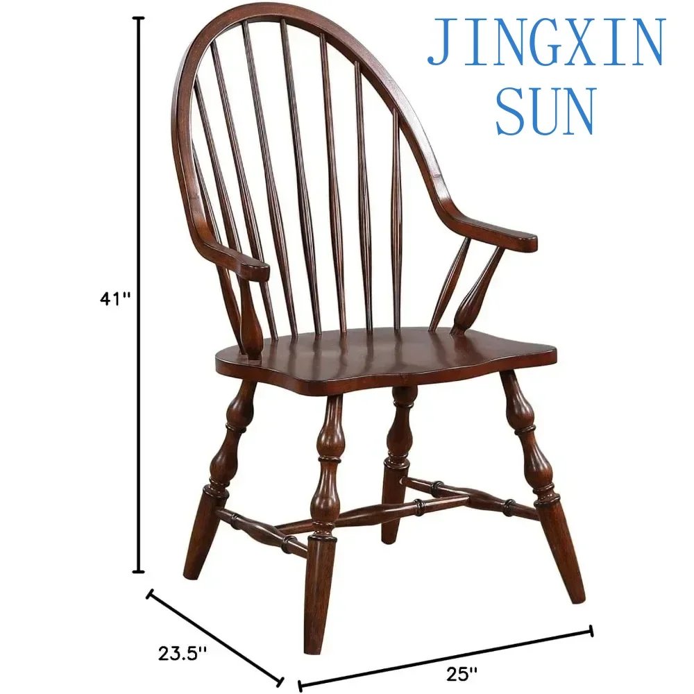 Dining Chair with Arms, Distressed Chestnut Brown Solid Wood, Modern Farmhouse Minimalist Dining Chair