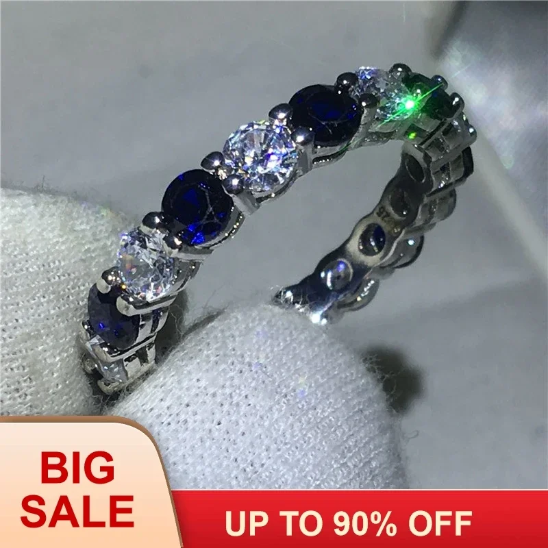 

Classic Female infinity ring 925 Sterling silver Blue 5A zircon Cz Engagement wedding band rings for women Bridal Jewelry