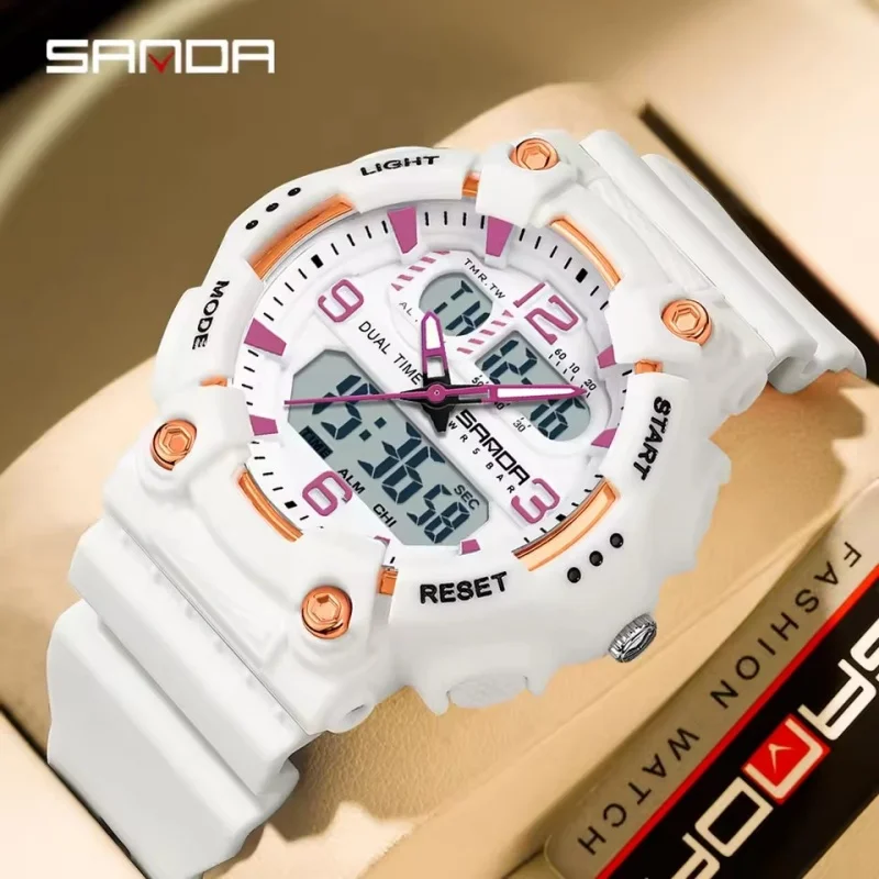 SANDA 6179 Digital Women's Sports Quartz Watch Top Brand Luxury LED Waterproof Women's Electronic Clock Gift 2025 Couple Date