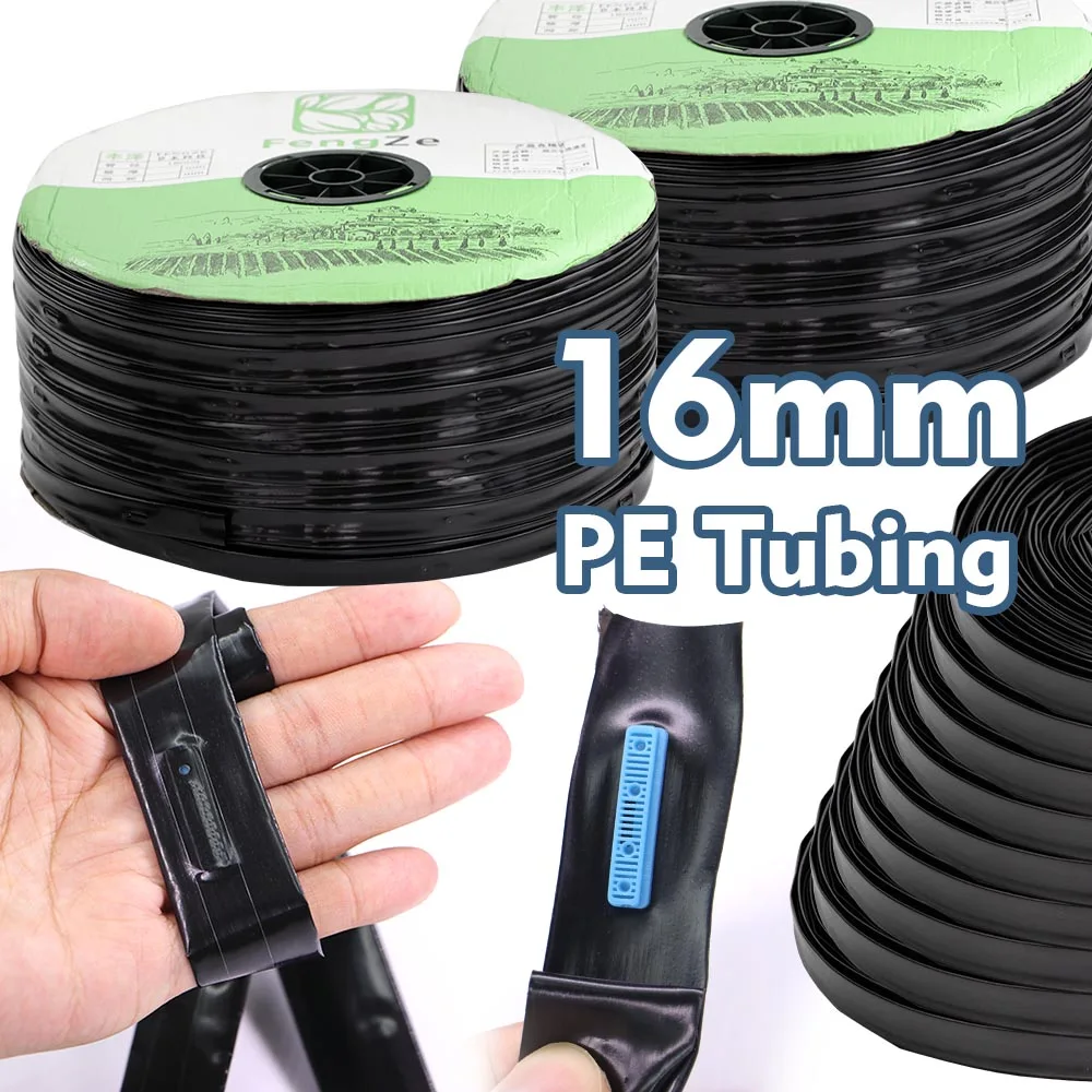 50/100m taśma kroplująca 16mm PE odstęp między rurkami 10-40cm do podlewania szklarni ogrodowej farma nawadnianie rolnicze wąż do mocowania kroplownika