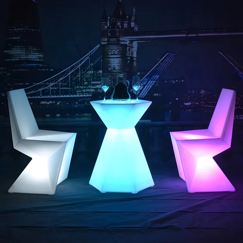 

Waterproof color-changing cocktail table chair stool furniture PE plastic luminous table stool set modern bar table