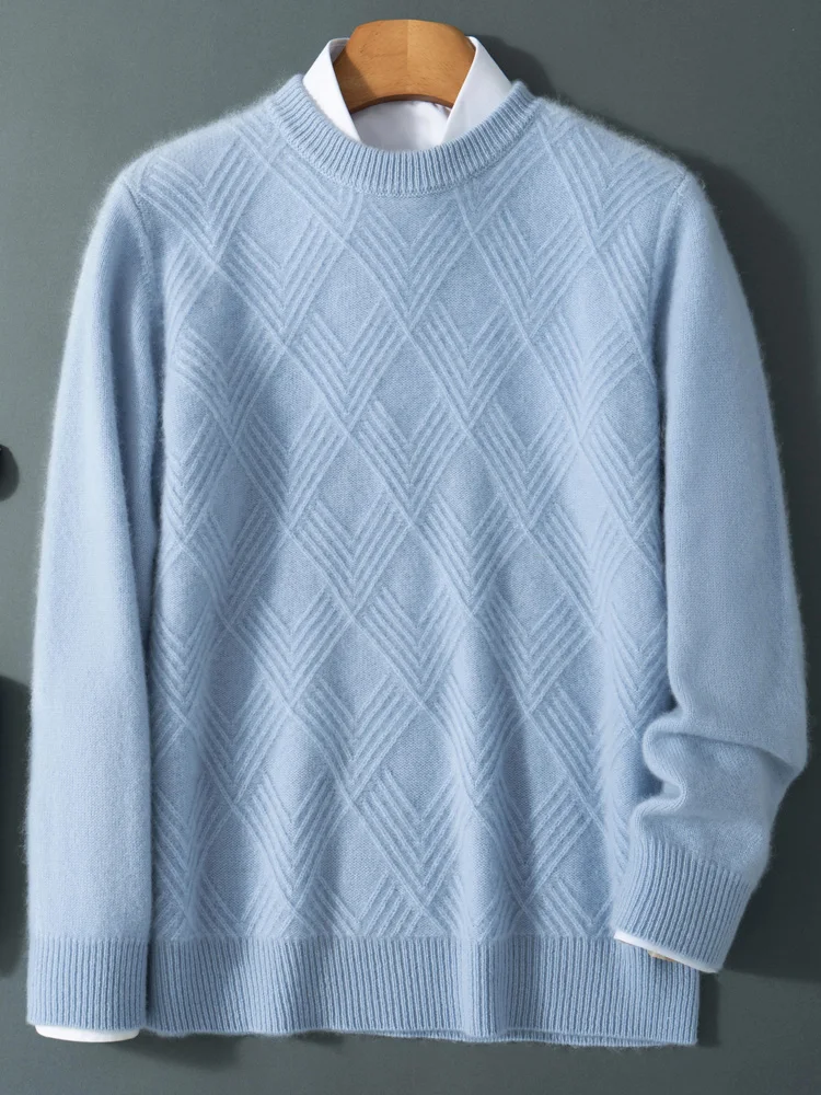 

TLOML Autumn Winter Men's Cashmere Sweater O-neck Wool Pullover 100% Merino Wool Knitwear Cable Knitting Smart Casual Thick Tops