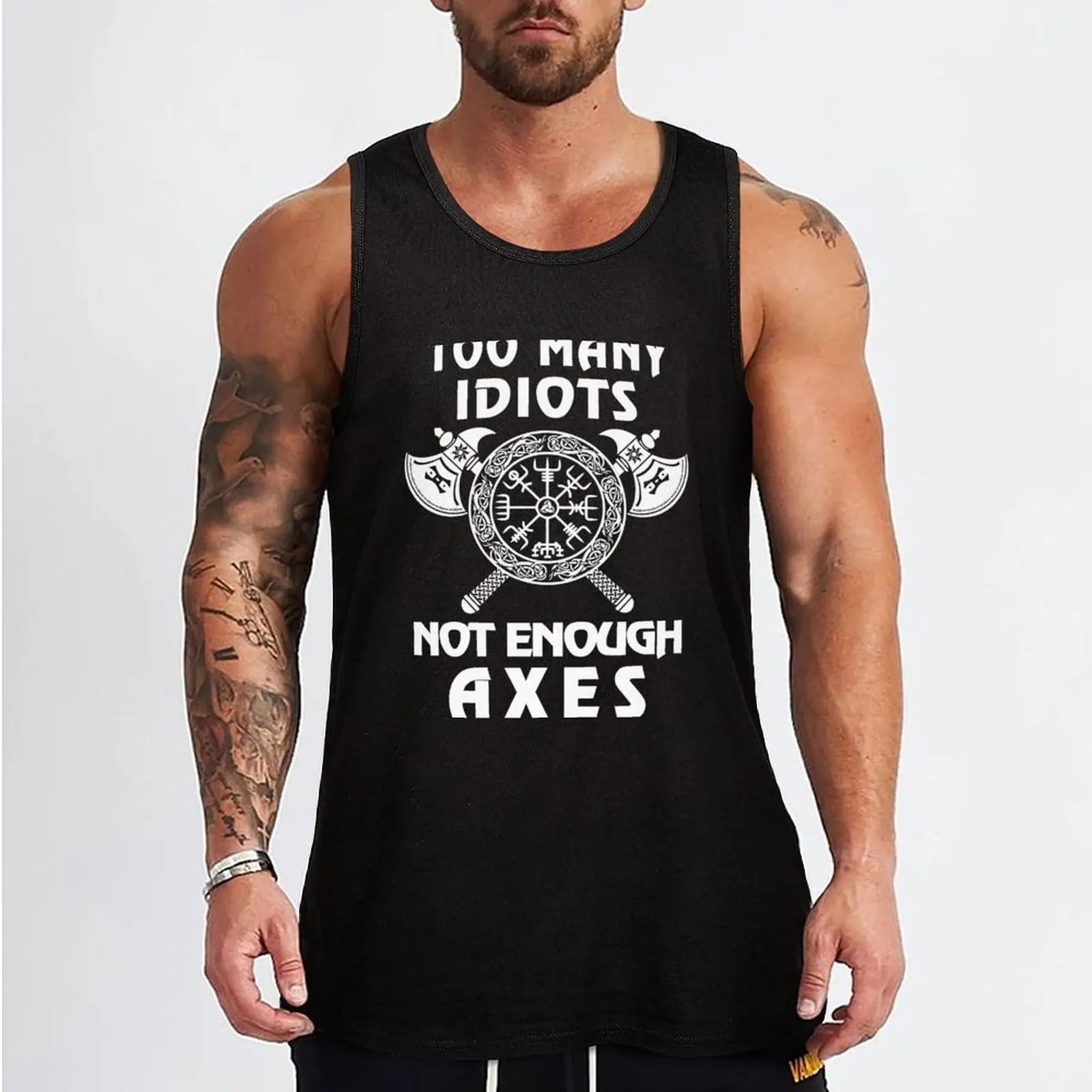 Too Many Idiots Not Enough Axes Viking Tank Top T-shirt man gym clothes men Men's t shirt sleeveless tshirts for men