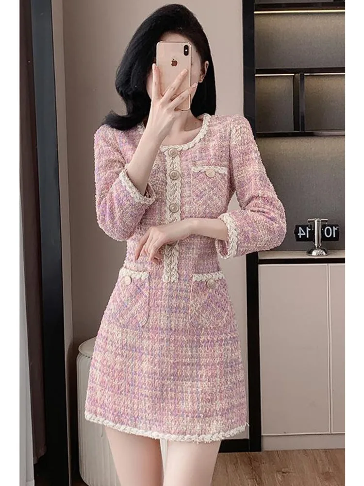 Autumn Collection Elegant Women\'s Fashionable Socialite Styled Tweed Dress New Arrival Spring Autumn Small Fragrant Style Dress
