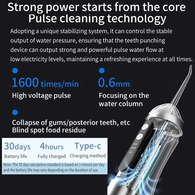 Portable Rechargeable Oral Irrigator IP65 Waterproof 3 Cleaning Modes Dental Jet Floss Teeth Whitening 200ML Water Flosser view 6