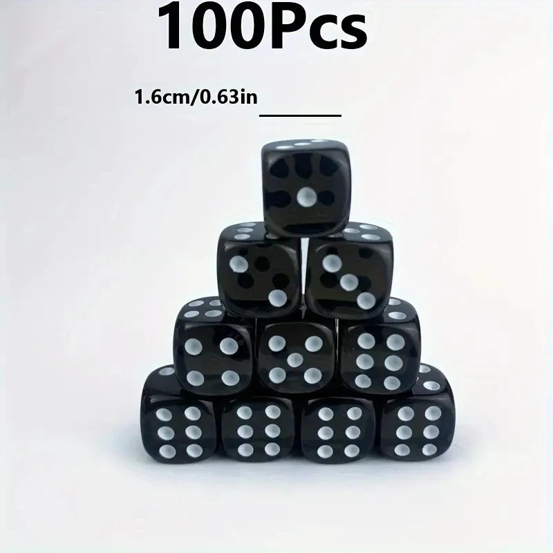 100 Pçs/set 14mm/0.55 polegadas ou 16mm/0.63 polegadas Preto Acrílico Dados Jogo de Tabuleiro Festa Bar de Entretenimento