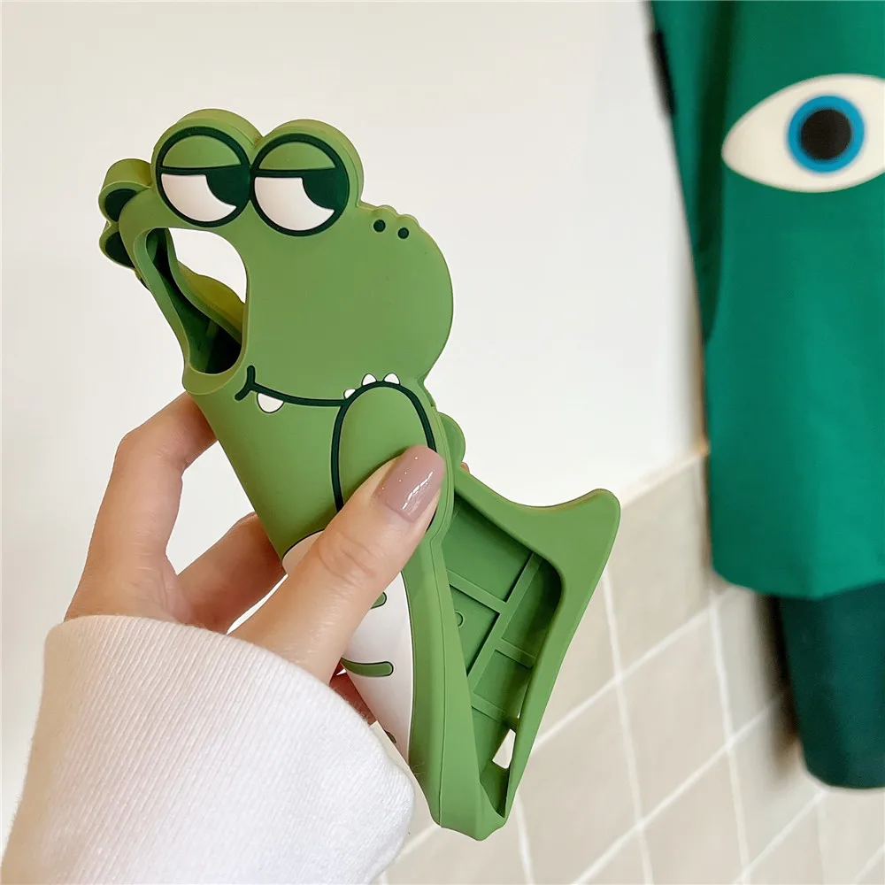 Cute Green Animals Silicone Phone Case for iPhone 15 14 13 12 11 Pro Max Xr Xs Max X 8 7 6 Plus Shockproof TPU Rubber Back Cover