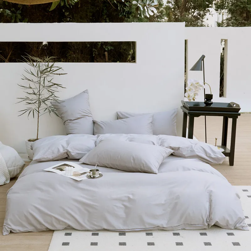

3pcs/4pcs set 100% Cotton Bedding Solid Color Duvet Cover Pillowcase with Bedsheet High Quality Bedsheet Set Soft Bedclothes