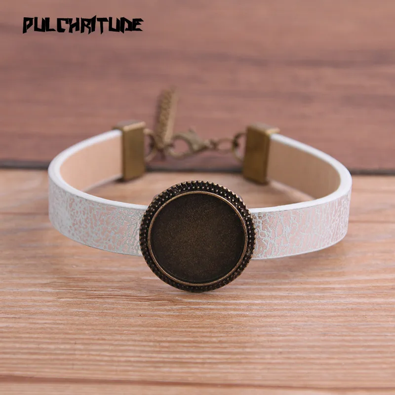 1pcs 5Color Pattern PU Bracelet Bronze Round Base Setting Cuff Blank Trays Brazel Fit 18mm Glass Cameo Dome Cabochon DIY Jewelry