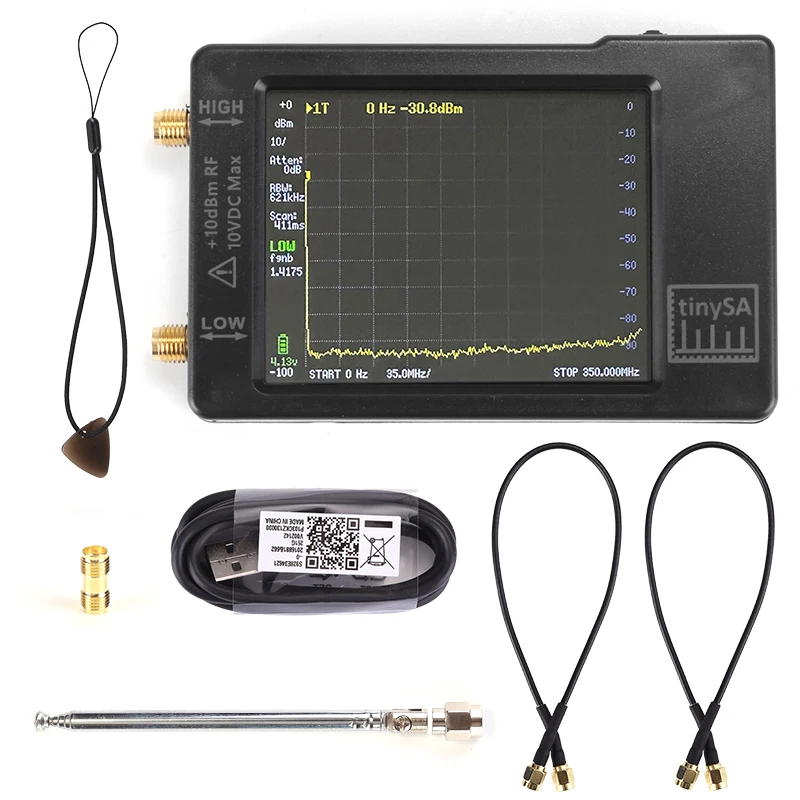 

Оригинальный портативный спектрометр Hugen Version TinySA с 2,8-дюймовым дисплеем, диапазоном частот от 100 кГц до 960 МГц, с защитой от электростатического разряда.