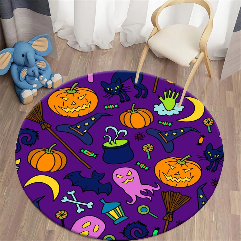 CLOOCL Halloween Round Carpets Pumpkin Bat Devil Potion Graphic 3D Printing Game Floor Mat Tables Chairs Decoration Rugs