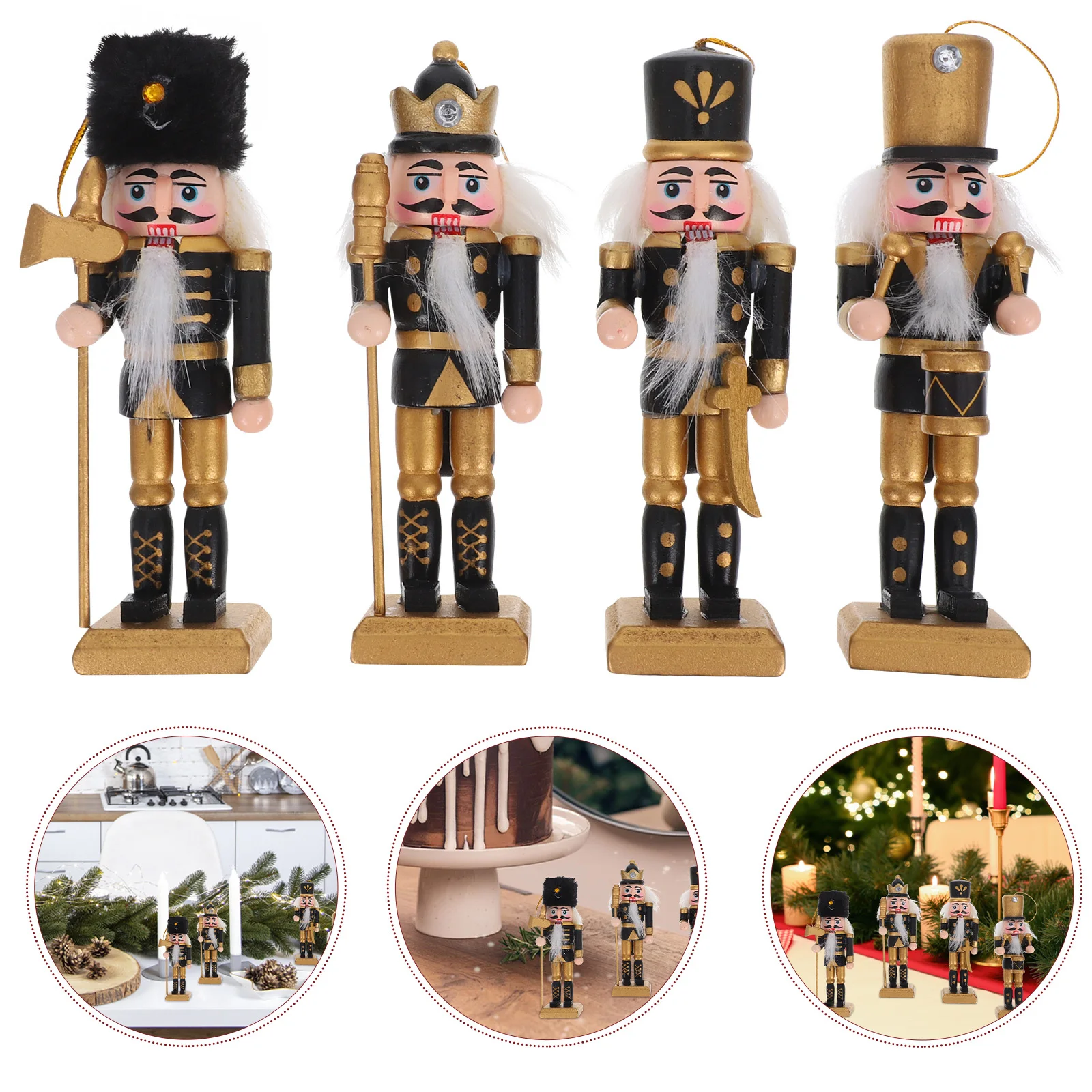 

4Pcs Wooden Christmas Nutcrackers Desktop Craft Ornament for Holiday Decorations Home Interior Design Accent Wood Nutcrackers