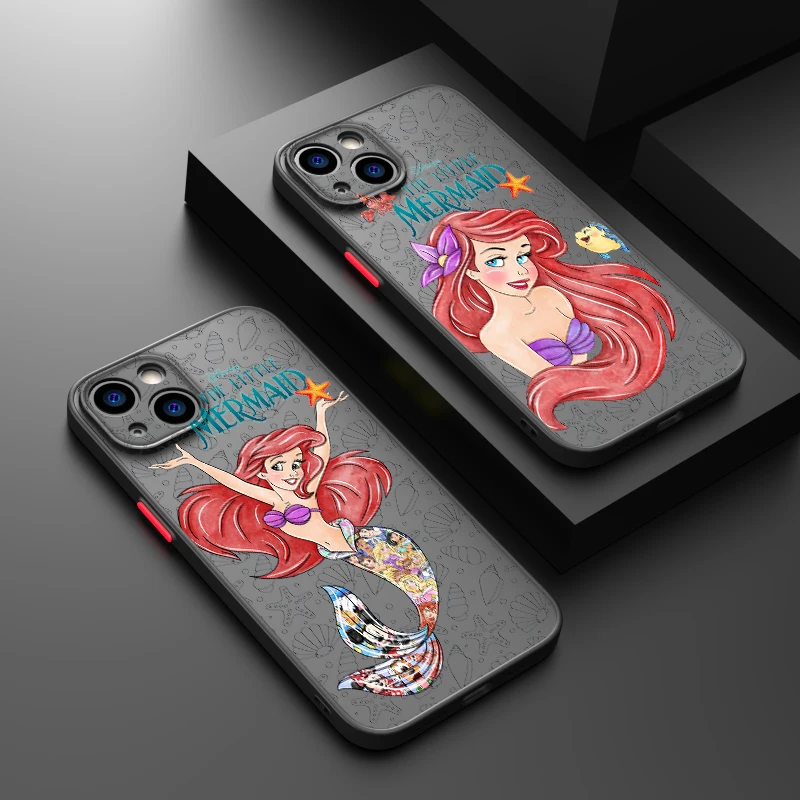 Cute The Little Mermaid For Apple iPhone 15 14 13 12 11 Mini Pro Max 8 7 6S 6 XR X XS Plus Frosted Translucent Phone Case