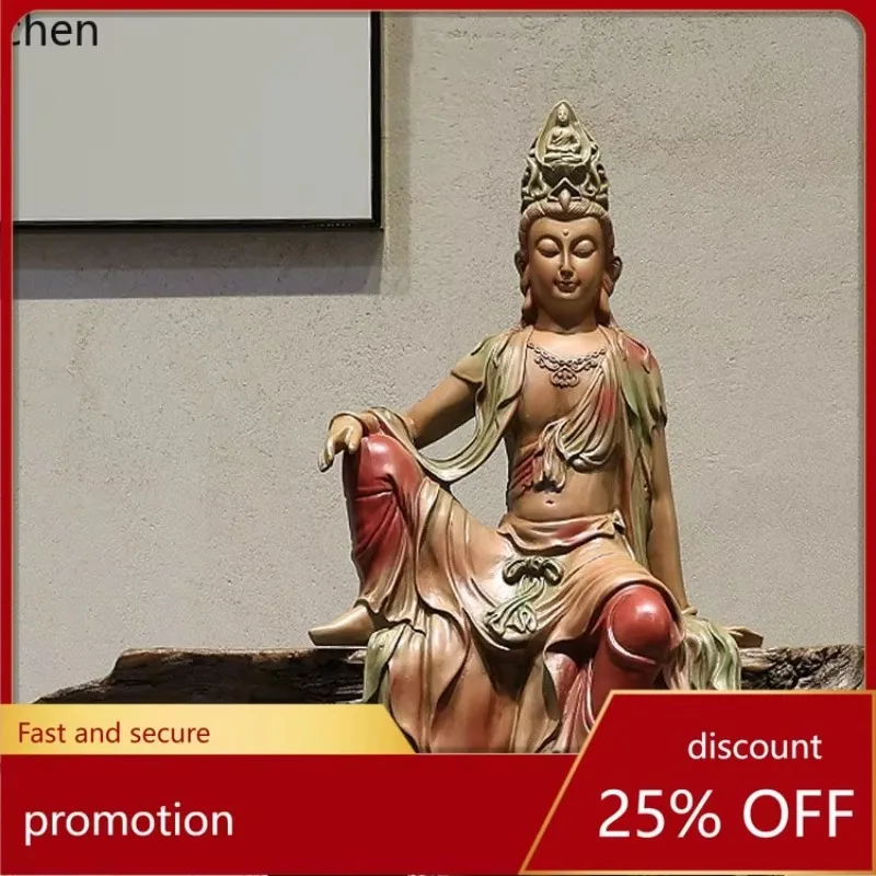 FX-22  Home Water Moon Guanyin Bodhisattva Living Room Entrance Tea Room Ancient Rack Fish Tank Zen Buddha Statue Ornaments