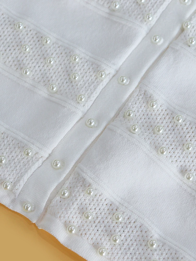 Maglieria Heidd Heavyweight Pearl Detail Bianco ort Sve Faion Lusso da donna Sle rotondo Ne ort Lunghezza Fibra di poliestere