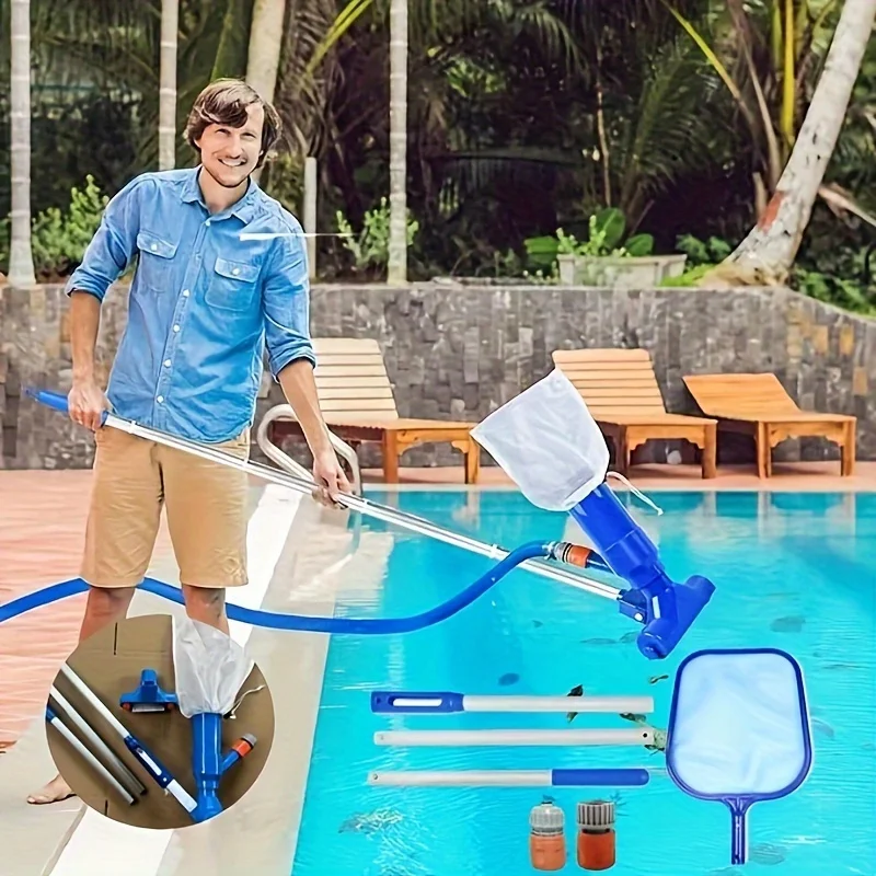 Aspirador mini jato para piscina azul com saco de escova, portátil, limpador subaquático