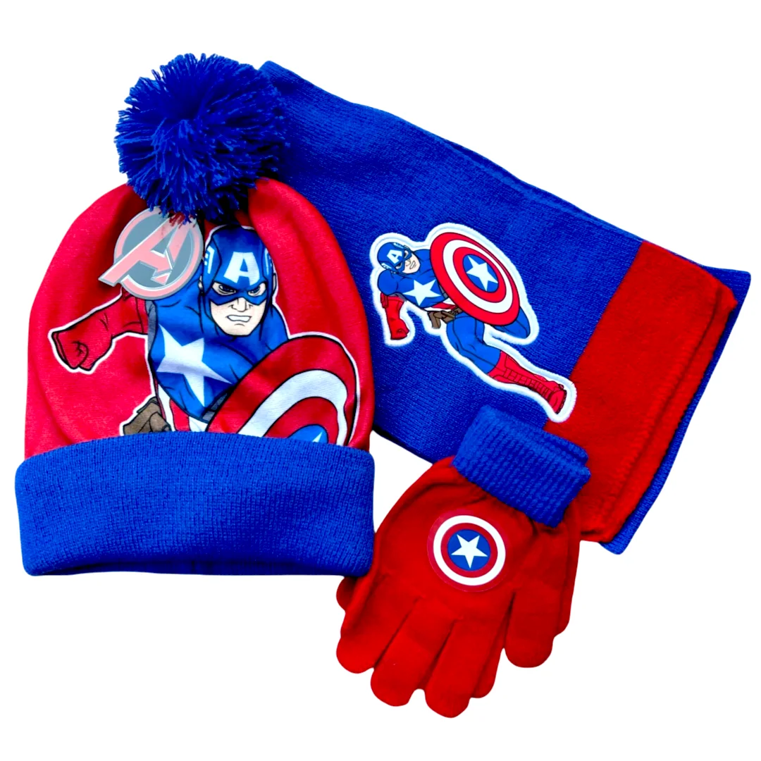 3-8Years New Autumn Winter Children Captain America Cartoon Scarf Hat Glove Warm knitted hat Boy Girl Cap Child Christmas Hat