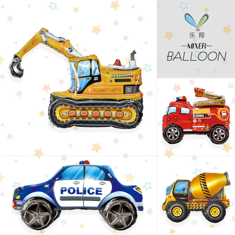 New 3D Assembly Engineering Vehicle Series Aluminum Film Balloon Police Car Mixer Fire Truck Children's Party Decoration