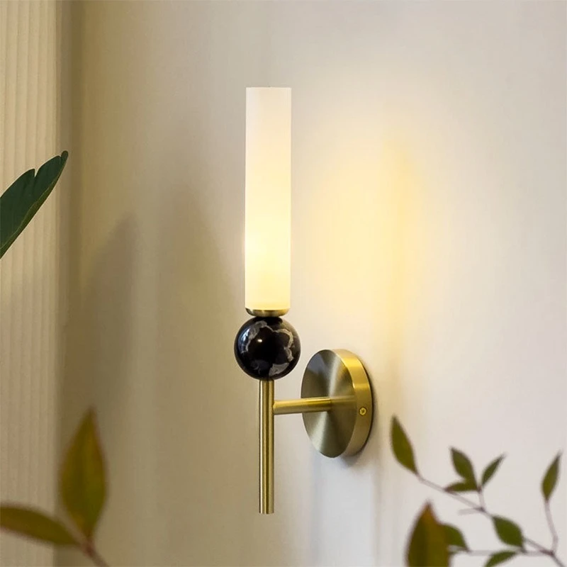 

New LED Natural Marble Wall Lamp Bedroom Bedside Lamp Living Room Dining Room Decorative Lighting G9 Light Bulb