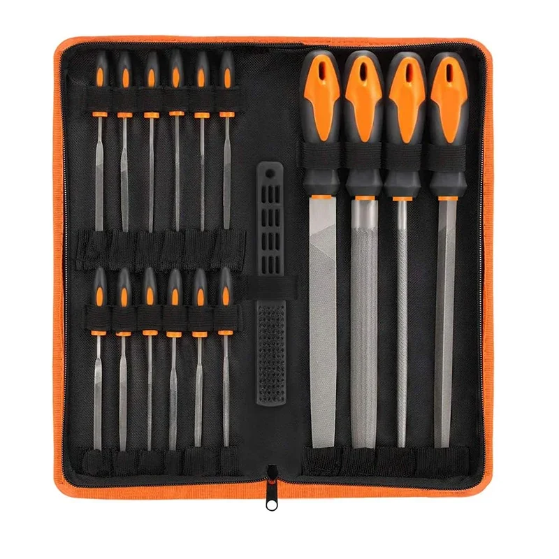 17Pcs File Tool Set Premium Drop Forged Alloy Steel Precision Flat/Triangle/Half-round/Round Large File