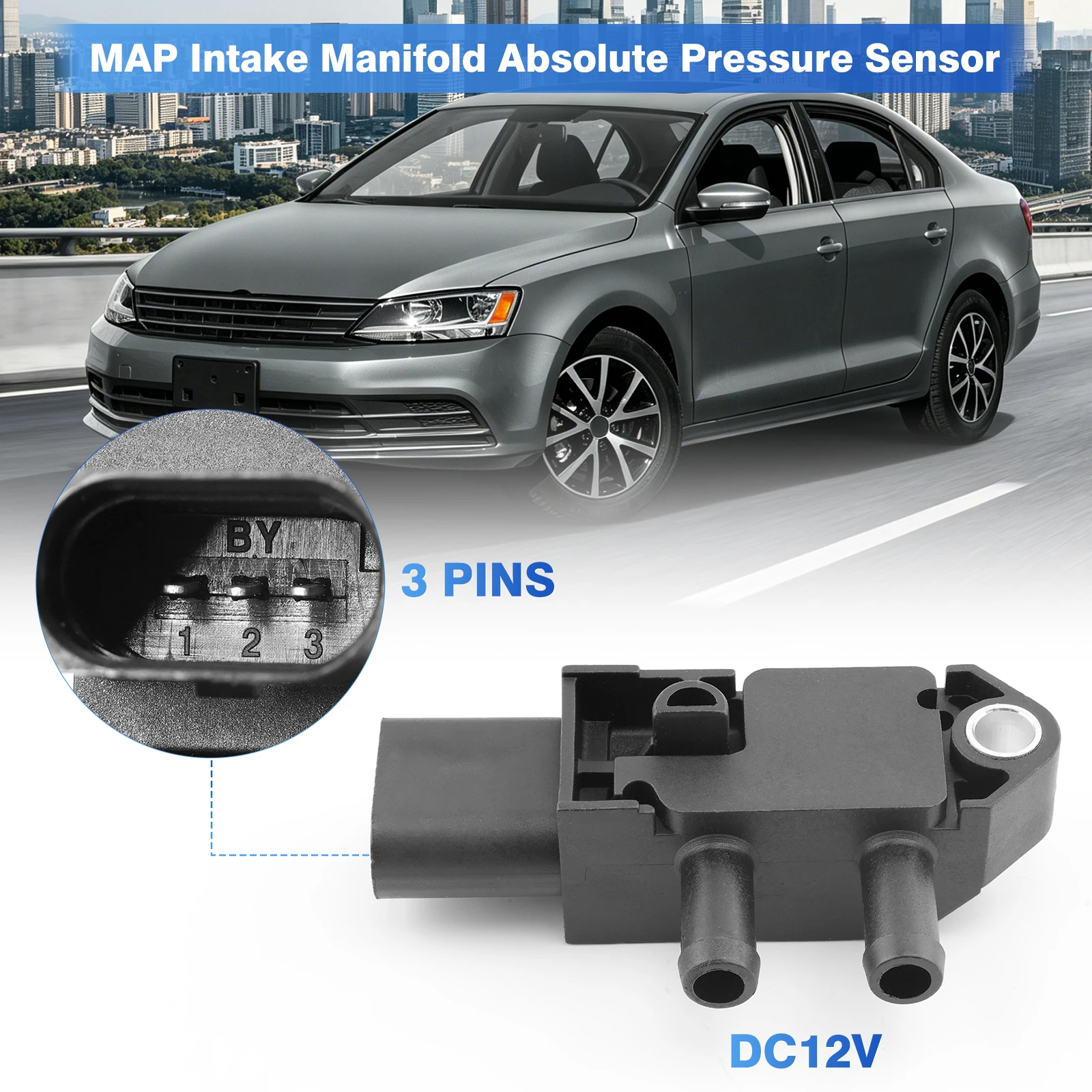 40885698 para Volkswagen Jetta Beetle Golf Passat apto para Audi A6 A3 Q3 TT A5. Sensor de mapa de presión Sensor de mapa de presión negro