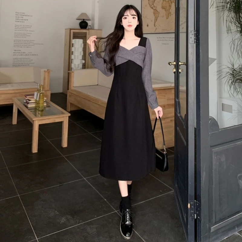 Plus Size Women's Long Sleeve Dresses Clothes Chic And Elegant Pretty On Promotion Party Hot Full One-piece Black Female Dress