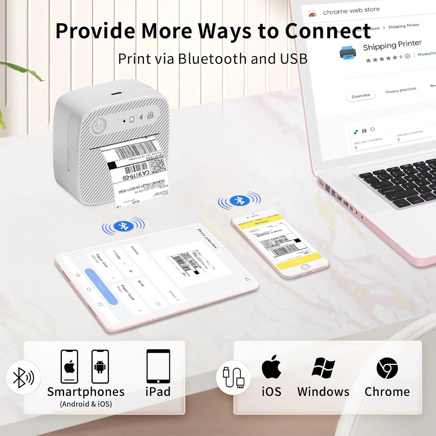 Mini impressora térmica para fotos Sticky Notes, Scrapbooks, Memos Labels, Study Note, impressão compatível com Bluetooth
