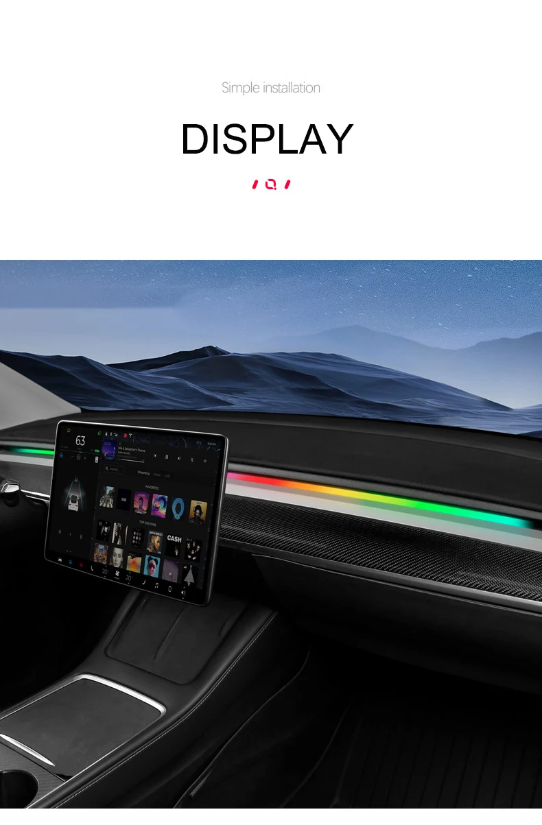 Für Tesla Model 3/Y 2017-2027 Streaming-Ambientelicht Armaturenbrett-Fließlicht APP-Steuerung USB-Ambientelichtleiste Körpersensor-Modul – Detail 7