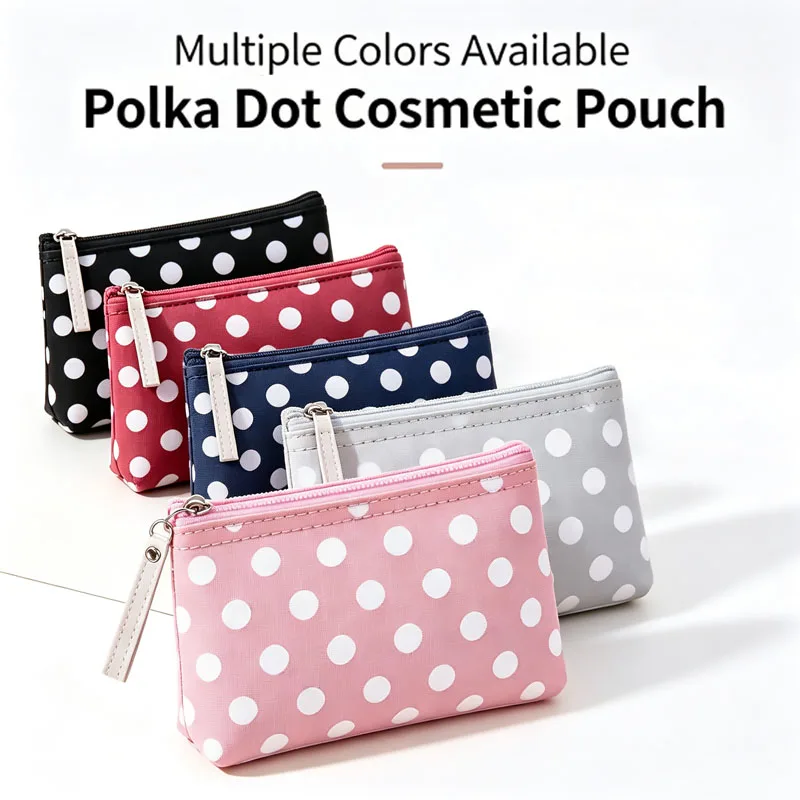 New Toilet Bags Ladies Canvas Dot Print Makeup Bag Women Key Phone Pouch Makeup Pouch Small Mini Cosmetic Bag for Bag HZB21