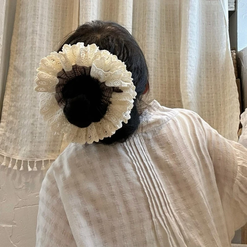 Ikat Rambut Kotak-kotak Musim Gugur Ikat Rambut Besar Dua Lapis Nyaman