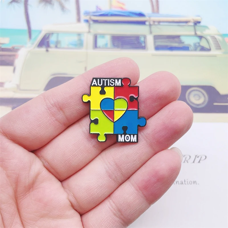 Creative Color Puzzle Geometry Enamel Pins Red Love Alloy Brooch Badge Sweet Clothing Accessories Jewelry Gifts