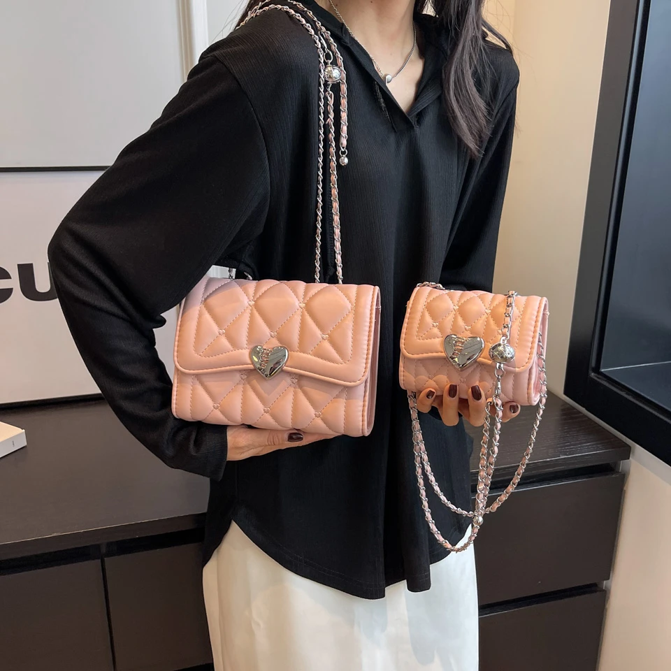 PU High Quality Crossbody Bag Sweet Fresh Girl Shoulder Bag Fashionable Lingge Small Fragrant Style for Women Trend 2024