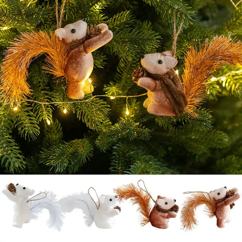 Squirrel Ornament Furry Squirrel With Pinecone Holiday Ornament Animal Pendant For Home Decoration