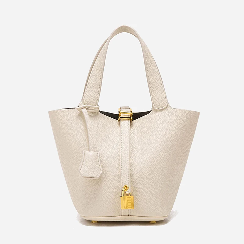 حقيبة يد بقفل ليتشي، شكل حقيبة كلاسيكية عصرية بسيطة بلون سادة، تصميم متخصص كاجوال.