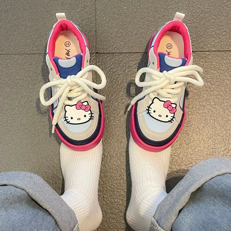 Sanrio Kawaii Hello Kitty Canvas Shoes Women\'s Summer Autumn New Thick Bottom Hong Kong Style White Shoes Sports Shoes Gift