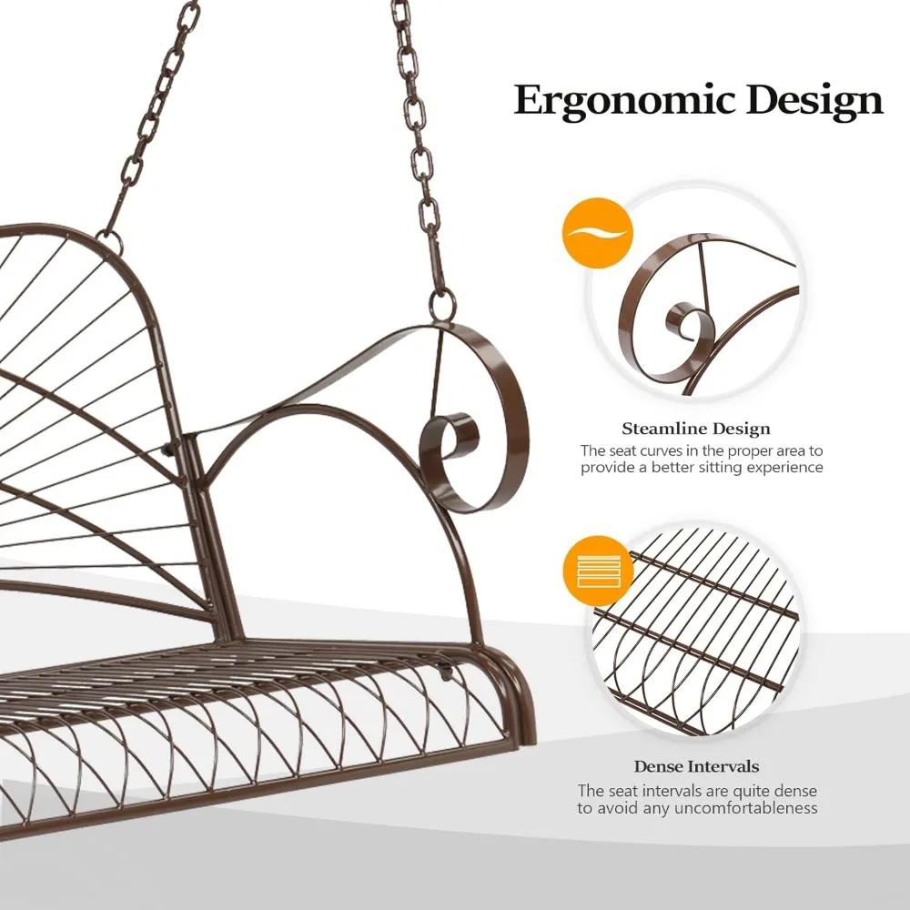 Upgraded Metal Patio Porch Swing, 660 LBS Weight Capacity Steel Porch Swing Chair for Outdoors, Heavy Duty Swing Chair Bench fo