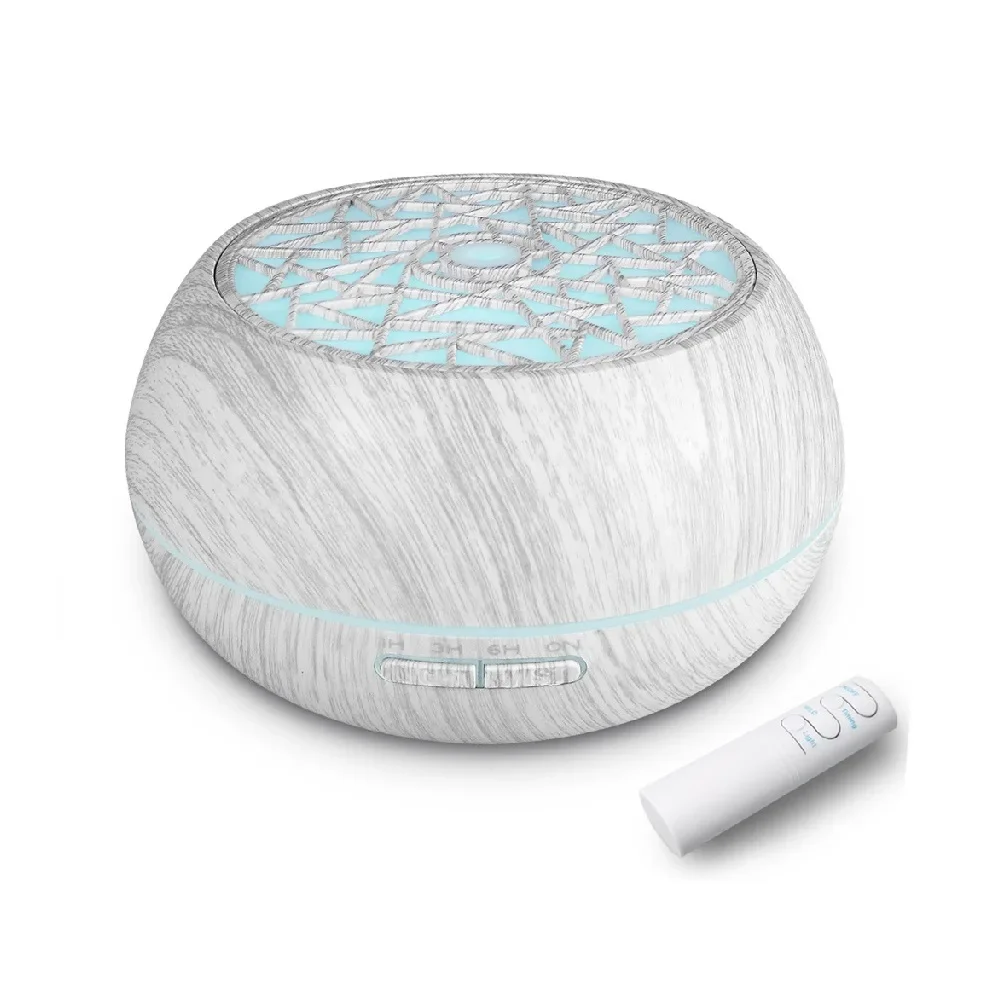 

Модернизированный набор диффузоров эфирного масла 2025 года, 550 мл, увлажнитель с дистанционным управлением под дерево, 7 цветов светодиодов и 6 терапевтических масел.