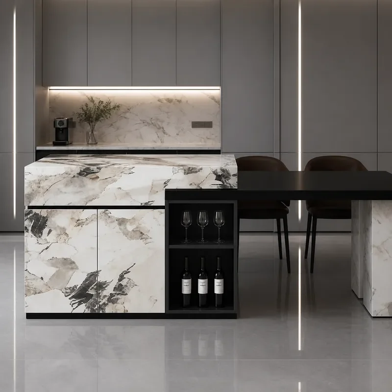 Retractable Kitchen Island Table with Sintered Stone Top Integrated Household Guide Table High End Light Luxury Middle Island