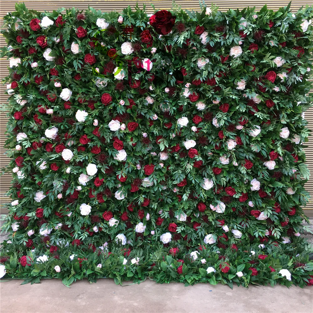 

SPR Customized Big Green Leaf Plant Wedding Decorative Backdrop pink Rose Ivory penoy Blush Artificial Silk Flower Wall