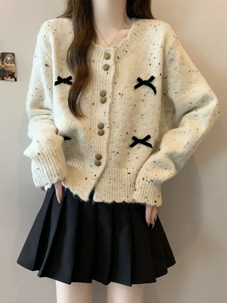 

Корейский шикарный вязаный кардиган для женщин, весна 2025, новинка, большие размеры, свитер с узлами, свободный крой, длинный рукав